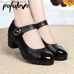 Chaussures habillées Chaussures habillées Pofulove Talons Femmes Chaussures Chaussures en cuir noir Fashon Designer Travail Bureau Dames Chaussures Pompes De Luxe Zapatos Hig Talons Z230703