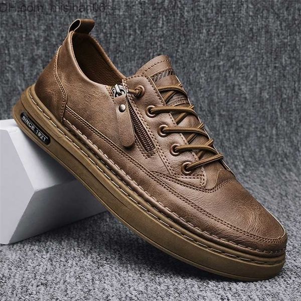 Zapatos de vestir Zapatos de vestir de verano de corte bajo de los hombres de moda casual de microfibra con cordones plana deporte al aire libre con cremallera lateral Z230704