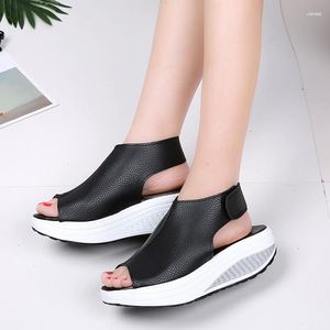 Chaussures de robe Drop 2023 Mode Femmes Été Femme Sandales Vintage Coins Plateforme Peep Toe Sandale Talons Hauts Poisson