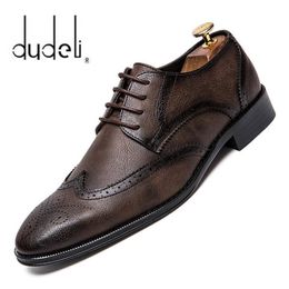 Kleding Schoenen DUDELI Brogue Formele Mannen Leer Mode Flats Echt Retro Puntschoen Oxford Mannelijke Schoeisel 230905