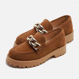 Robe chaussures Eagsity vache daim cuir Penny mocassins femmes bout rond décontracté mode dames marron sans lacet paresseux