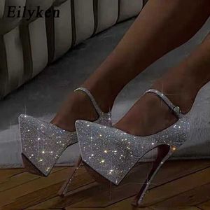 Dress Shoes Eilyken 2023 Spring party Wedding Dames Pumps Fashion Sequins Platform Buckle Strap Sandals Design Super Thin High Heels Shoesl230227