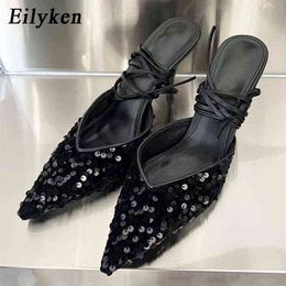 Dress Shoes Eilyken Brand 2022 NIEUWE Women Pointed Teen Pumps Sandals Mode Kleur Paillette Ladies Thin High Heel Party 220507