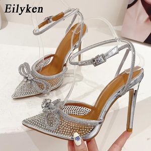 Geklede Schoenen Eilyken PVC Transparant Damespumps Sexy Vlinderknoop KRISTAL Hoge Hakken Puntschoen Bruiloft Gala Sandalen Lente Schoenen 231109