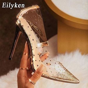 Robe chaussures Eilyken printemps doré strass PVC transparent femmes pompes talons hauts sexy bout pointu chaussures de mariage taille 41 42 231024
