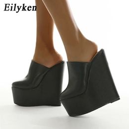 Zapatos de vestir Eilyken Summer Super High Heel Plataforma Zapatillas de cuña Sandalias de mula de fiesta de club nocturno europeo y americano 231115