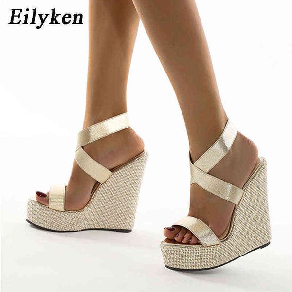 Chaussures habillées Eilyken Super High Peep Toe Gladiator Wedges Sandales Cover Heel Platform Ladies Fashion Summer Women Taille 35 42 220507