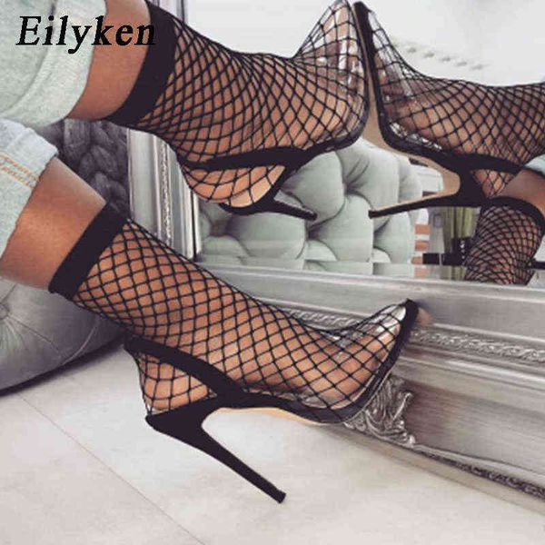 Zapatos de vestir Eilyken Mujeres Punta puntiaguda Agujeros de malla Sandalias Sexy Verano Transpirable Fresco Primavera Ol Fiesta Tacón alto Anckle Botas Tamaño 35 40 220507