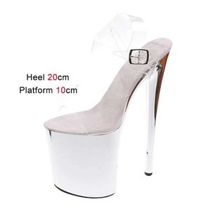 Chaussures habillées Plate-forme galvanisée Mode Femmes Pompes Transparent 20cm / 8 pouces Super High Talons Sandales d'été Discothèque Pole Dancing H2403256