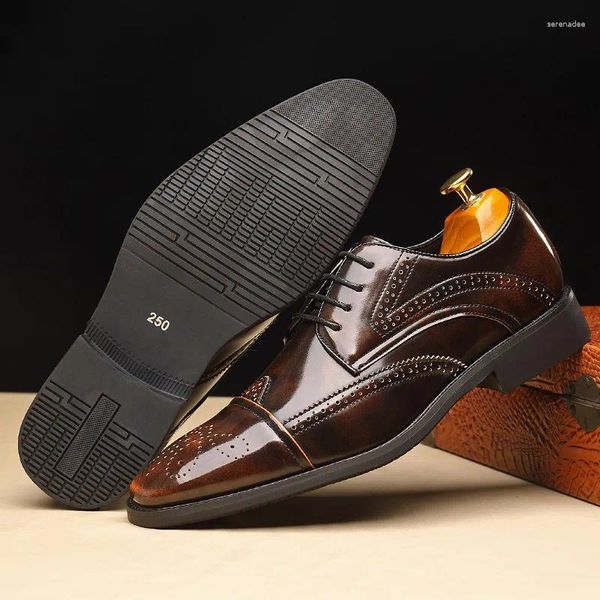 Chaussures habillées Brogue élégante pour hommes à lacets Point Toe Oxfords Style formel en cuir fête de mariage bureau social affaires