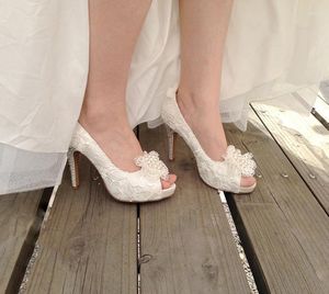 Kledingschoenen Elegante diamanten dame voor bruiloft Luxe witte hoge hak Strass Bruidsformeel