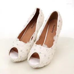 Jurk Schoenen Elegant Ivoor Kant Peep Toe Bruiloft Mooie Hoge Hakken Voor Bruid Bruidsmeisje Vrouw