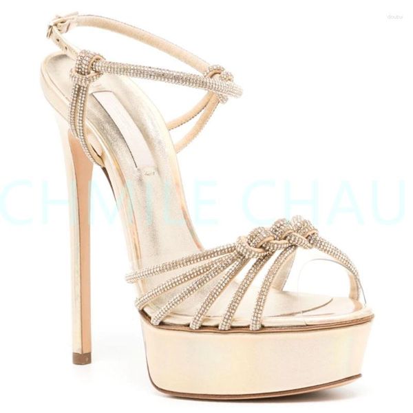 Zapatos de vestir elegante diseñador de lujo mujeres novias sandalia plataforma tacón alto cristal tiras sexy fetiche banquete zapato más tamaño 15-CHC-32