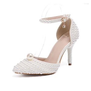 Chaussures habillées élégantes bout pointu blanc perle fête de mariage bride à la cheville bottes mariée strass pompes pour
