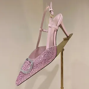 Kleding schoenen elegante sandalen ontwerper dames hoge hak bruiloft met strass decoratie mode terug lege teen gericht 9 cm stiletto hakken schoen sexy 5566