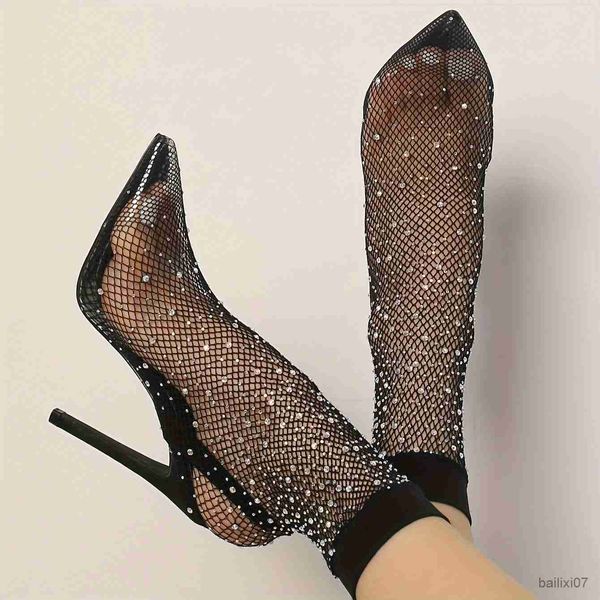 Zapatos de vestir tacones de tacón de aguja para mujer elegantes con detalles brillantes de diamantes de imitación - Diseño de malla transpirable para ocasiones especiales