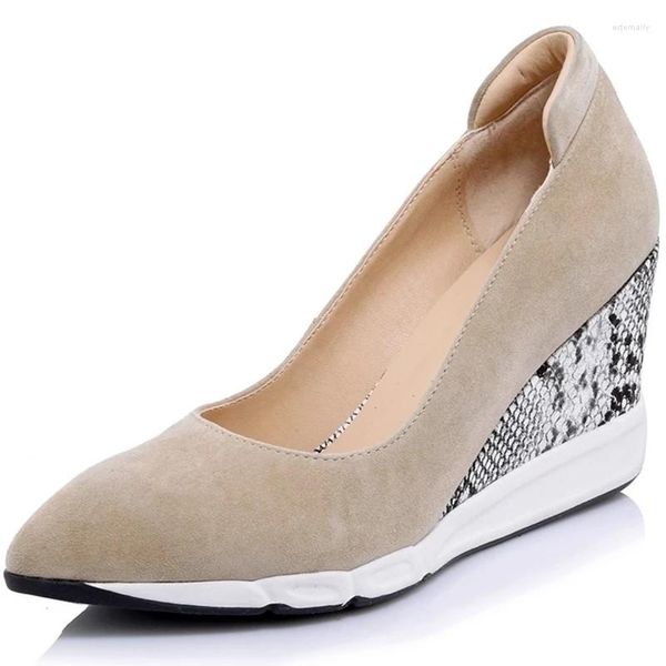 Chaussures habillées ENMAYER en peau de mouton daim bureau dame pompes printemps automne Totem bout pointu peau de serpent motif décontracté talons hauts Sexy femmes