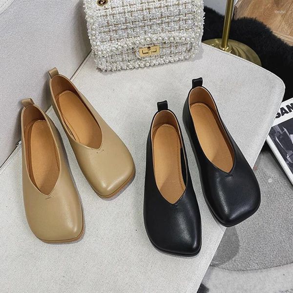 Zapatos de vestir estilo étnico Muller de mujer superficial casual sólido suave fondo de cuero genuino resbalón en mocasines femeninos caminando