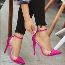 Chaussures habillées européennes et américaines bout pointu couleur correspondant transparent stiletto super hauts talons simples femmes
