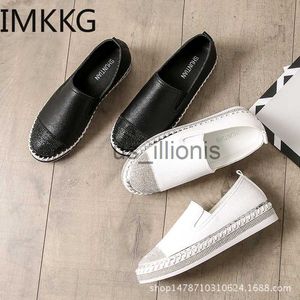 Jurk Schoenen Europese Beroemde Merk Ronde neus Kristal Schoenen Vrouw Echt Leer Creepers Flats Dames Loafers Wit Lederen Mocassins F90278 J230727