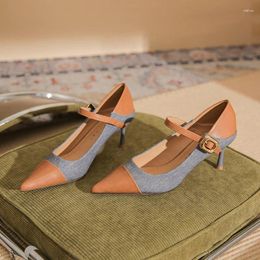 Sapatos de vestido Evacandis pele de carneiro salto alto mulheres stilettos elegante qualidade pontiaguda temperamento combinando cor fivela única