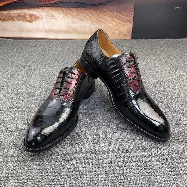 Zapatos de vestir exóticos piel de cocodrilo genuina elegante diseñador fiesta de los hombres auténtico cuero de cocodrilo real masculino con cordones brogue oxfords