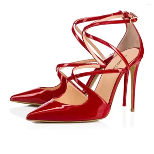 Robe chaussures fantaisie dames pompes de fête rouge verni cuir piste solide piste croisée boucle sangle couverture talon haut talons fins sandales