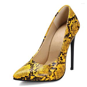 Jurk Schoenen Mode 12 Cm Hoge Hakken Pompen Vrouw Groen Geel Slangenprint Vrouwen Party Kantoor Vrouwelijke Grote Maat 45 47