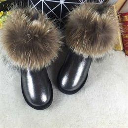 Zapatos de vestir moda 2022 botas de nieve de piel de zorro de alta calidad Botas para mujeres de cuero genuino Invierno botas de nieve tibia botines envío gratis x230519