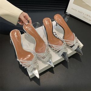 Chaussures de robe Mode Cristal Paillettes Bowknot Pompes Pour Femmes Sexy Pointu Talons Hauts Mariage Bal Dames PVC Transparent Sandales Argent