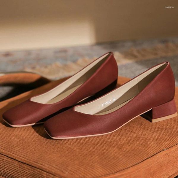 Chaussures habillées Fashion Elegant Femmes 4cm High talons pompes Lady Wedding Bridal Wine Red Kaki Bow Summer Patent Square Toe