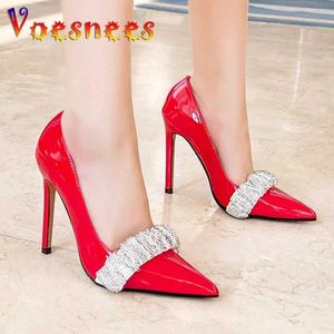 Chaussures de robe Mode Élégant Femmes Pompes 11CM Pointu Rouge Mariage Luxe Strass Mince Talons Hauts 2023 Printemps Nouvelles Chaussures Femme H240325