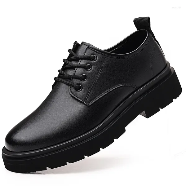 Модельные туфли, модные осенне-зимние туфли со скрытой высотой, формальные мужские, деловые, офисные, свадебные, 2023, на платформе с мехом, черные