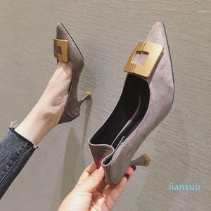 Dress Shoes Fashion High Heel Dames met puntige single Korean Black Career Office dames sexy elegante metalen gesp pompen