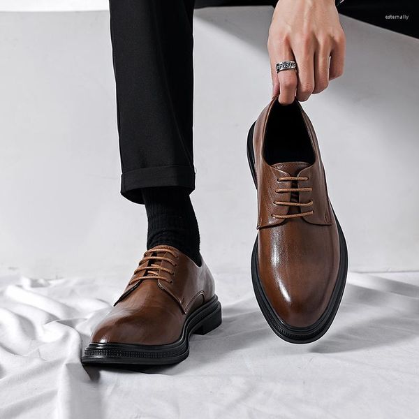 Zapatos de vestir Cuero de moda Hombre Sentido de gama alta Traje formal Negocios Dedo gordo Suelas gruesas Trabajo Negro Boda Novio