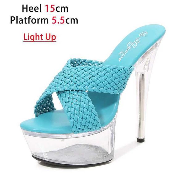 Zapatos de vestir Moda Light Up Zapatillas brillantes Verano Plataforma gruesa Tejido Tacones altos Mujeres Sandalias luminosas 15 cm Modelos transparentes H2403253