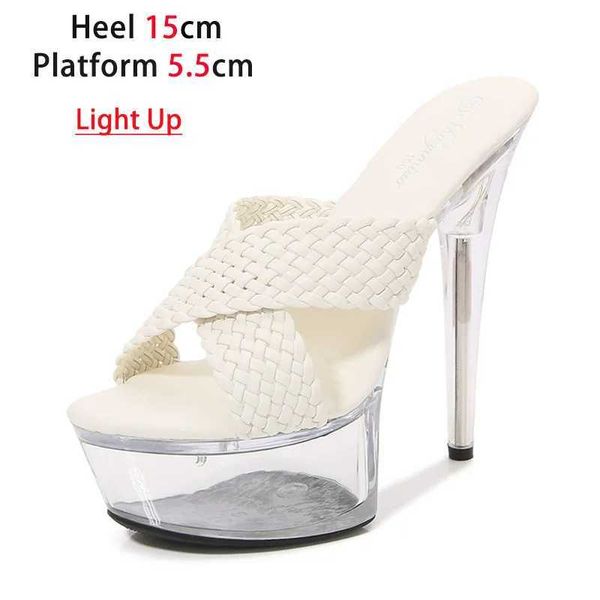 Zapatos de vestir Moda Light Up Zapatillas brillantes Verano Plataforma gruesa Tejido Tacones altos Mujeres Sandalias luminosas 15 cm Modelos transparentes H2403252