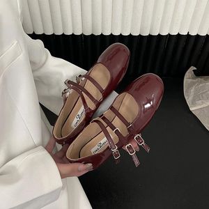 Geklede schoenen Mode loafer Damespompen Lakleer Zwart Beige Wijnrood Sier Ronde neus Mary Janes Casual flats voor