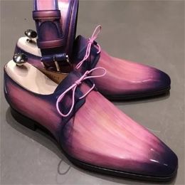 Chaussures habillées mode Oxford hommes affaires décontracté fête de mariage quotidien classique PU couleur unie impression 3D tache à lacets 230628