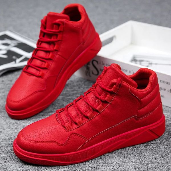 Chaussures habillées Mode Rouge Hommes Baskets Casual Cuir Haut Top Hommes Street Hip Hop Mâle Skateboard Zapatillas Hombre 231123