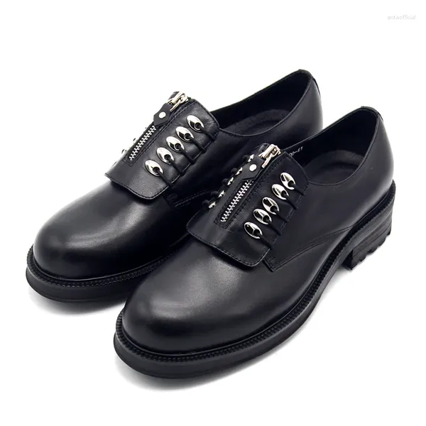 Zapatos de vestir Moda Punta redonda Cuero genuino Hombres Oxford Casual Hecho a mano Retro Formal para