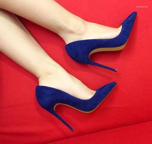 Chaussures habillées mode Femmes sexy pompes Navy Suede Pointy Toe Talons Stiletto Heel High 12cm Big Taille 44 Party