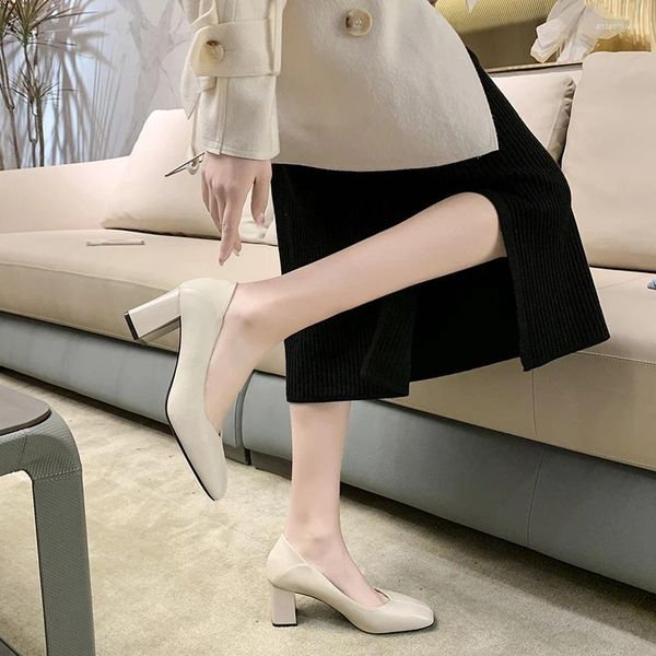 Robe chaussures mode unique chaussure femme 2024 printemps/été bout carré talon épais bouche peu profonde un pied travail