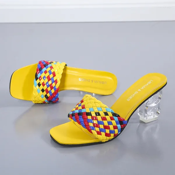 Chaussures de robe Mode Style étrange Talon PVC Transparent Clear Femmes Sandales Peep Toe Summer Design Pantoufles Weave Outdoor