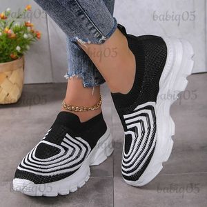 Zapatos de vestir Moda Zapatillas de punto a rayas Mujeres Malla Transpirable Suela gruesa Zapatos deportivos Mujer Casual Plataforma antideslizante Mocasines Tallas grandes T231117