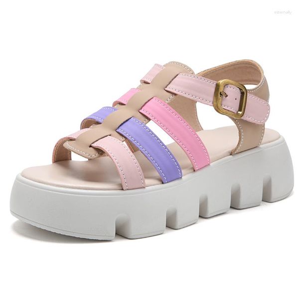 Zapatos de vestir, sandalias romanas de verano a la moda para mujer, plataformas de gladiador superior trenzadas con punta abierta, 5cm de altura, aumento informal para caminar