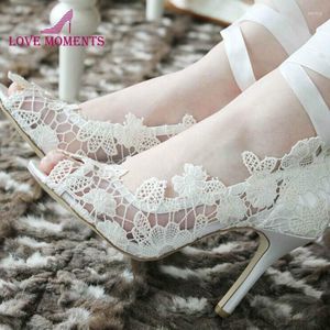 Kleding Schoenen Mode Witte Hoge Hak Kant Bloem Bruids Bruiloft Dame Peep Toe Voor Afstudeerfeest Prom