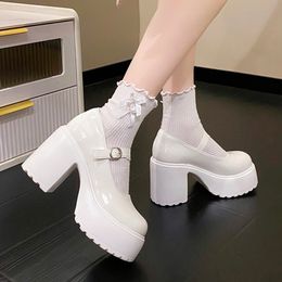 Dress Shoes Fashion White Platform Pumps For Women Super Hoge Heel Buckle Strap Mary Jane Shoes Woman Goth Dikke Heeled Party Shoes Ladies 230817