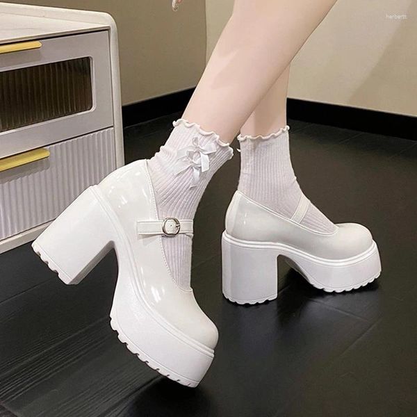 Zapatos de vestir Moda Bombas de plataforma blanca para mujeres Tacones súper altos Hebilla Correa Mary Jane Mujer Goth Grueso Hty Eeled ParLadies