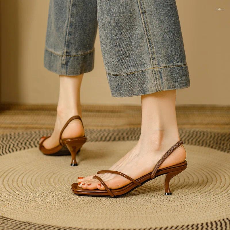 Dress Shoes Fashion Women Flip Flops Elegant Square Toe Stilettos Summer Beach Pumps Cross Strap High Heels 2023 Ladies Sandals